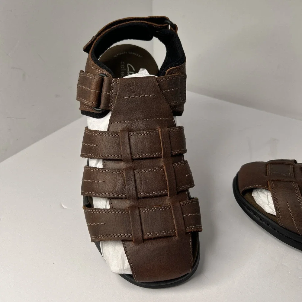 Mens Clarks Walkford Fisherman Sandal - Brown Leather, Size 10.5 US 261717947095